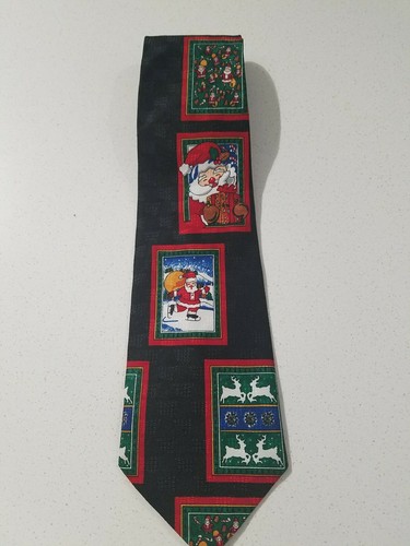 DINO ROMARO SANTA REINDEER BLACK Christmas Men's Necktie tie Vintage. - Picture 2 of 5