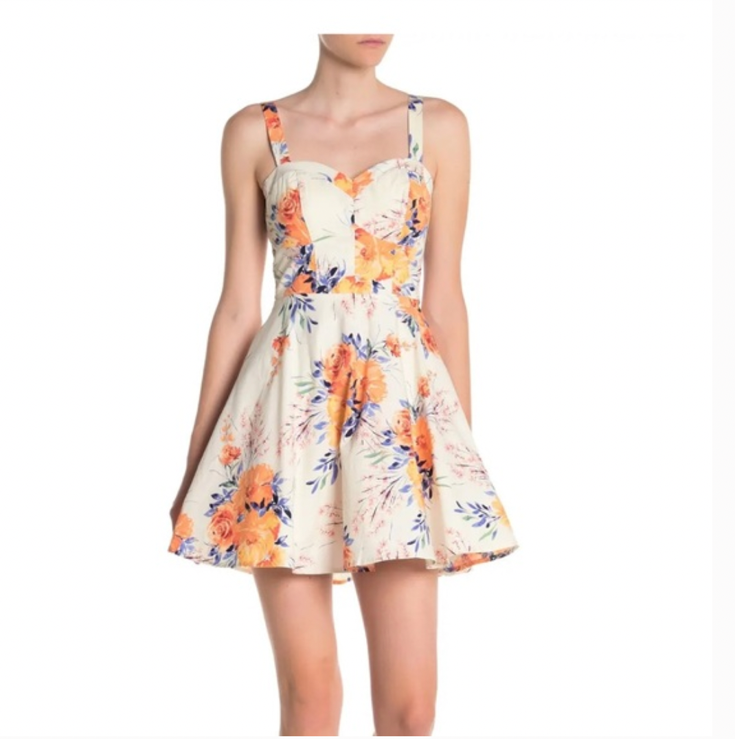 BAILEY BLUE ~ NWT XS ~ Watercolor ROCKABILLY PADDED BRA Crinoline Sun Dress a57
