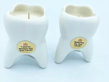 MINI MOLAR TOOTH Soy Wax Candle Set of 2 in Ceramic Vase Tobacco & Spearmint