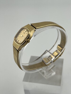 Seiko Watch Women Gold Tone Square Dial 16mm 2C20-5770 New Battery