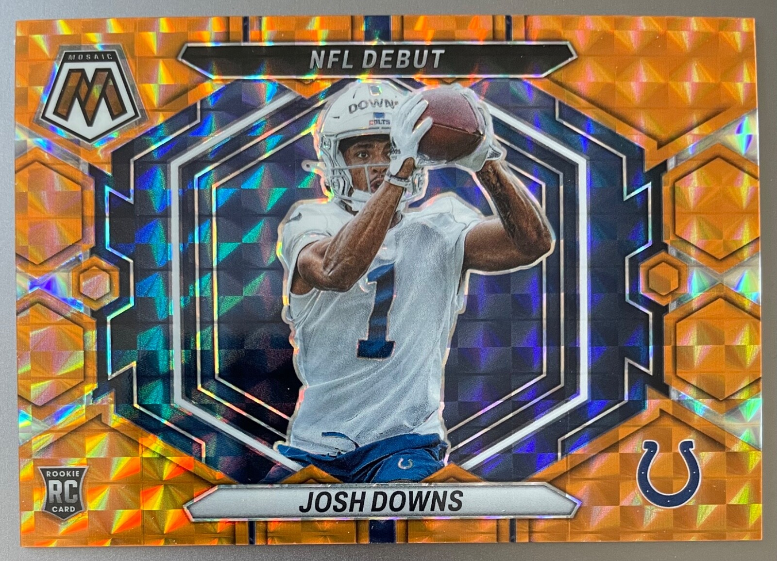 2023 Panini Mosaic Josh Downs NFL Debut Orange Prizm RC! Pro Uniform!  #143/199