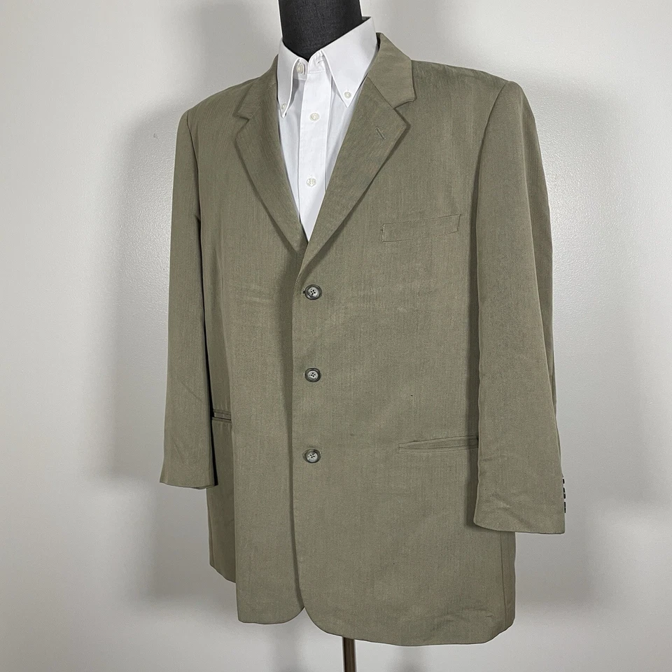 Abrigo deportivo Claiborne para hombre 46R verde oliva liso rayón poliéster tres botones Foto 3 de 4