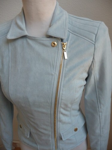 Guess NWT Gayle Blue Faux Suede Moto Jacket Sz XS - Picture 5 of 8