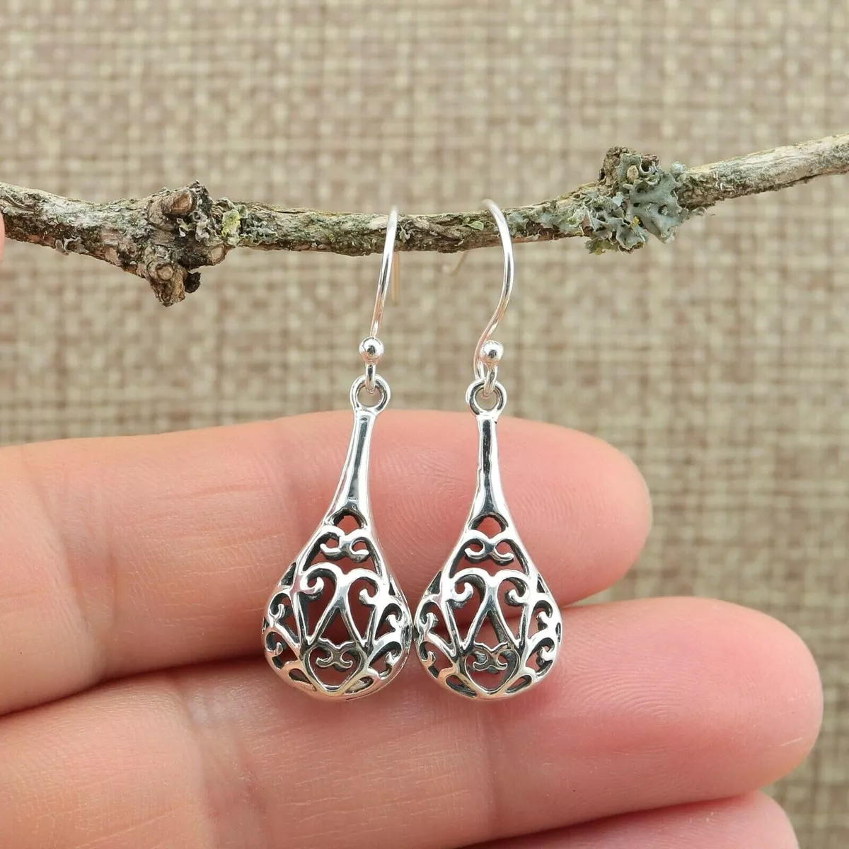 Filigree Teardrop 925 Sterling Silver Drop Earrings eBay