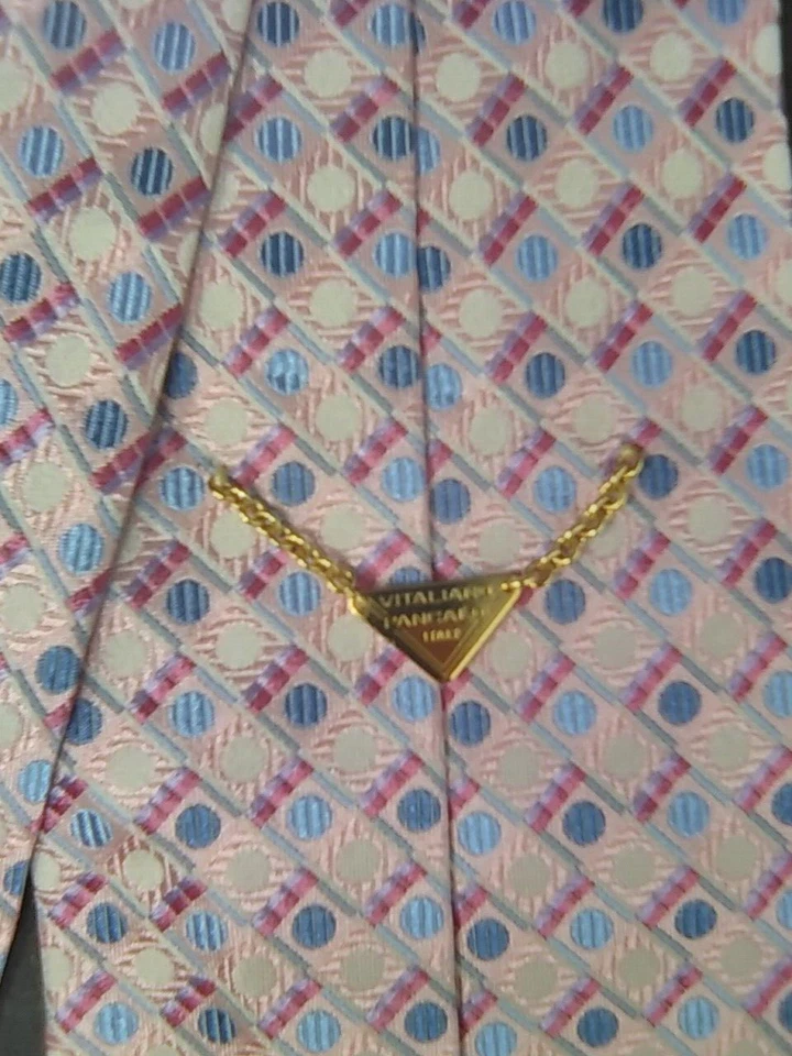 CORBATA VITALIANO PANCALDI ROSA GRIS AZUL GEOMÉTRICA 100% SEDA HECHA EN ITALIA  Foto 3 de 4