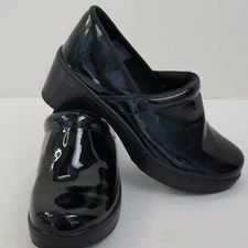 Lands End Women's Black Patent Leather Clog Shoe Casual Work Formal Slip On | 8B