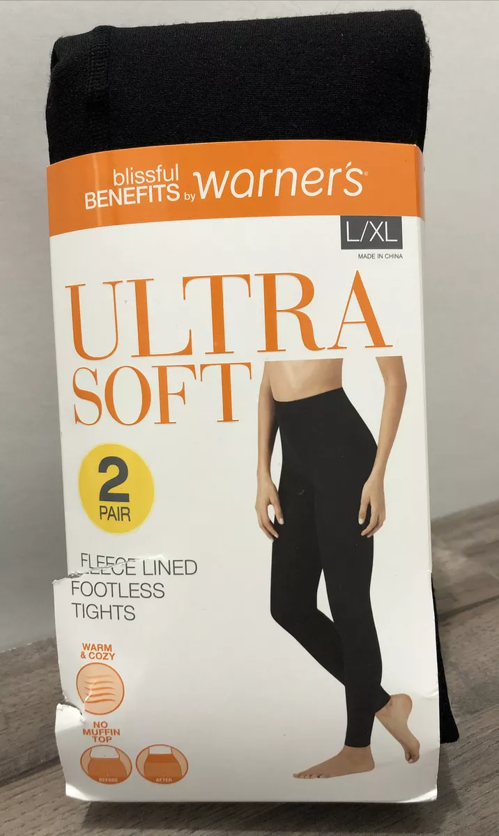 Blissful Benefits 2 Pairs Fleece Lined Footless Tights L/XL Warner's Ultra  Soft