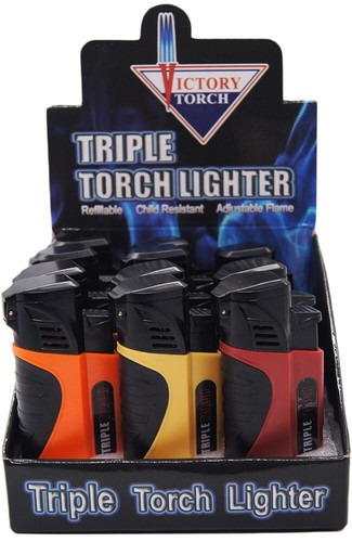 4 PACK Triple Jet Torch Lighter Adjustable Flame W/ Cigar Puncher Solid Color - Picture 3 of 16