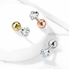 Prong Set Heart Top Surgical Steel Helix Tragus Cartilage Barbell Stud Earring