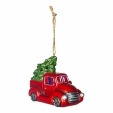 Light Up Red Pickup Truck with Pine Tree 4"