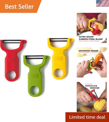 Swiss Peeler Set of 3 - Ergonomic Carbon Steel Y-Type Peelers in Vibrant Colors