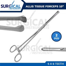 2 Pcs Allis Tissue Forceps 10" 5 X 6 Teeth Surgical Instruments German Grade