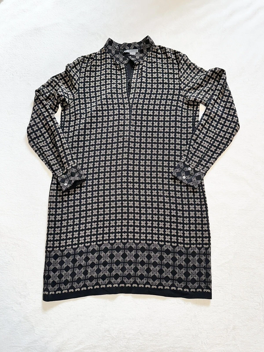 VINCE Silk Crepe Print Popover Tunic Shirt Dress 8