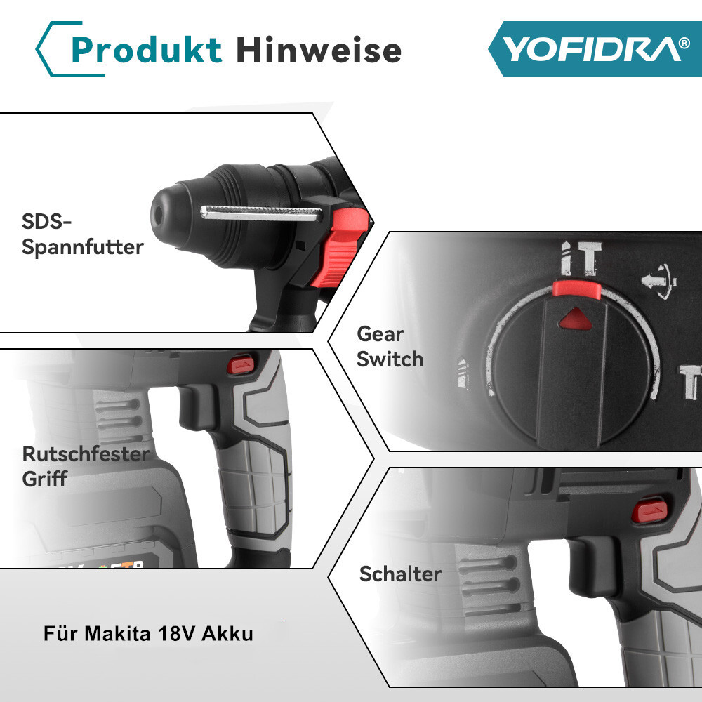 Akku-Bohrhammer Mit Bürstenlosem Motor – 4 In 1 SDS-plus