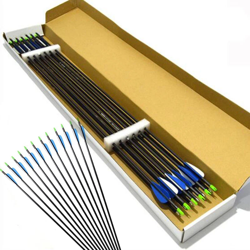 12X 32inch Fiberglass Arrows 3'' Vanes SP600-650 for Recurvebows Removable tips - Image 2 of 4
