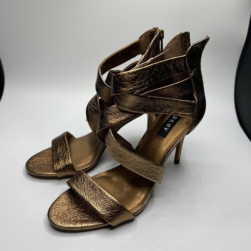 DKNY metallic copper rose gold reflective golden strap open toe heels 6.5 $110 - Picture 2 of 10