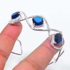 Blue Tanzanite Gemstone 925 Sterling Silver Jewelry Adjustable Cuff Bracelet