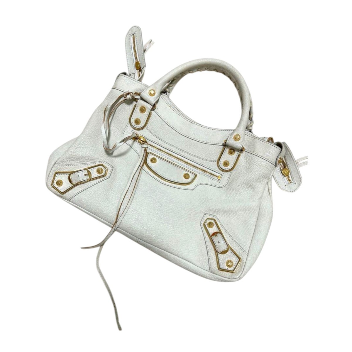 Balenciaga City White Leather Bag - Stylish Design, Gold