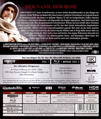 The Name of the Rose (1986) 4K UHD Blu-Ray NEW (German Package