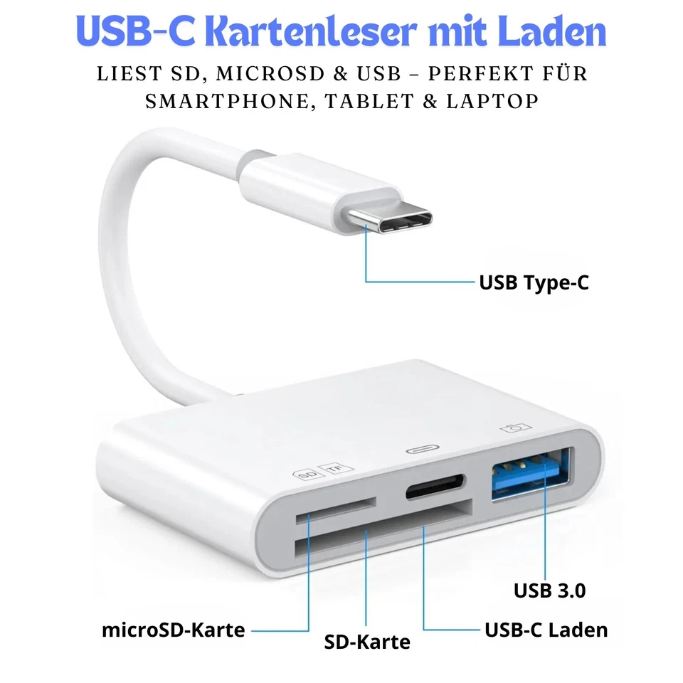 Kartenleser 4-in-1 USB C Adapter OTG SD microSD TF USB 3.0 für Samsung iPhone PC - Bild 3 von 4
