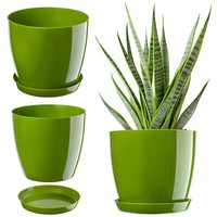Kadax Blumentopf, PflanzküBel Mit Untersetzer, Runder BlumenküBel, 20 Cm, GrüN