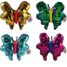 Rhode Island Novelty - Flip Sequin Plushes - SET OF 4 BUTTERFLIES (Gold, Purple+