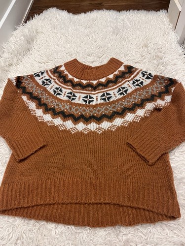 Aerie Fair Isle Strickpullover Small S Oversized Cozy Y2K Ski Style Burnt Orange - Bild 1 von 8