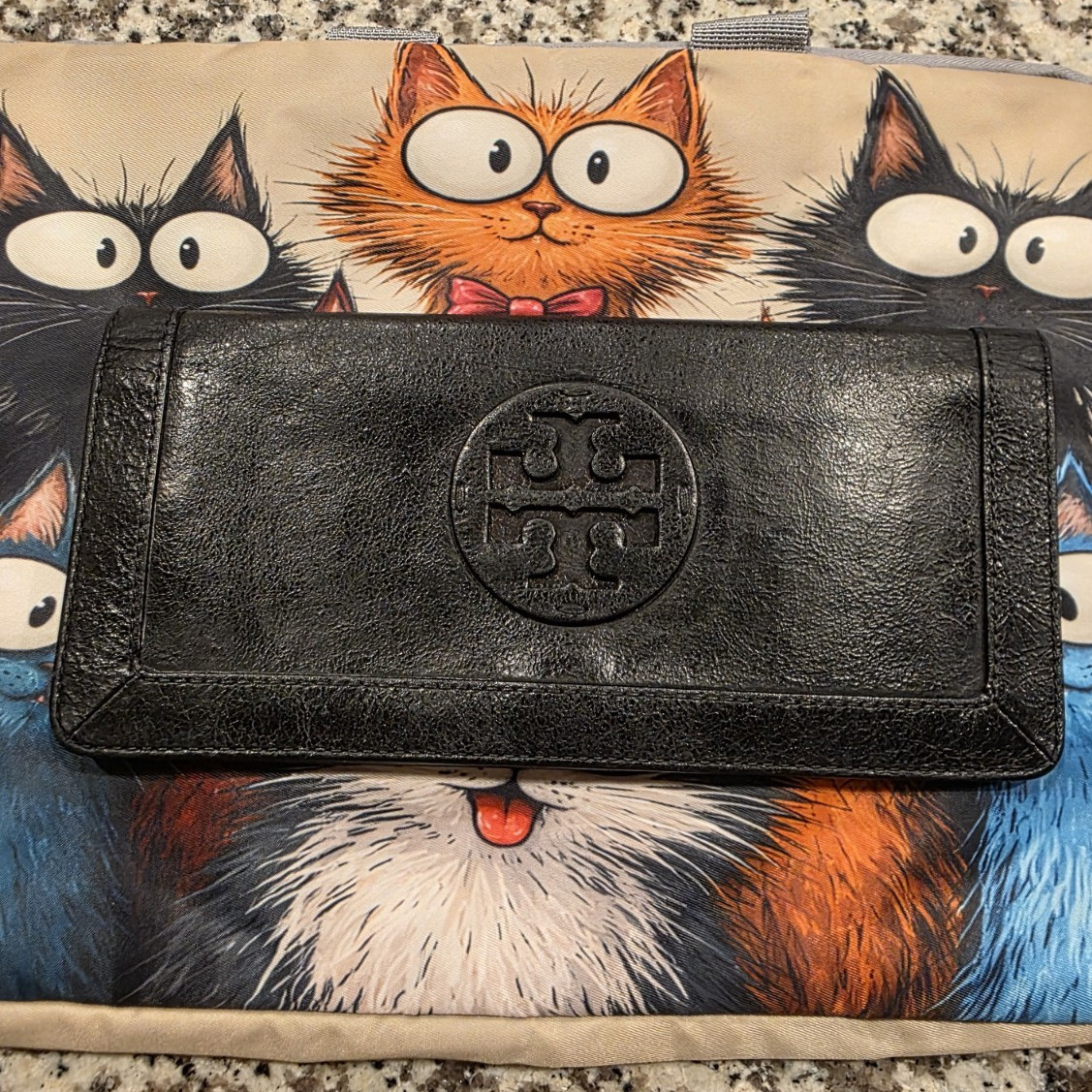 Tory Burch Black Zip-Around Wallet Logo Zipper Solid Credit Card Women's