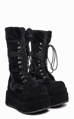     Demonia Bear-202 Womens Black Platform Boots Vegan Suede Size 7 NIB