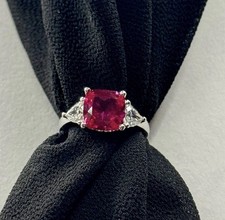 Sterling Silver 925 Pink CZ Cushion Cut Ring w/ Trillion Side Stones Size 4.5