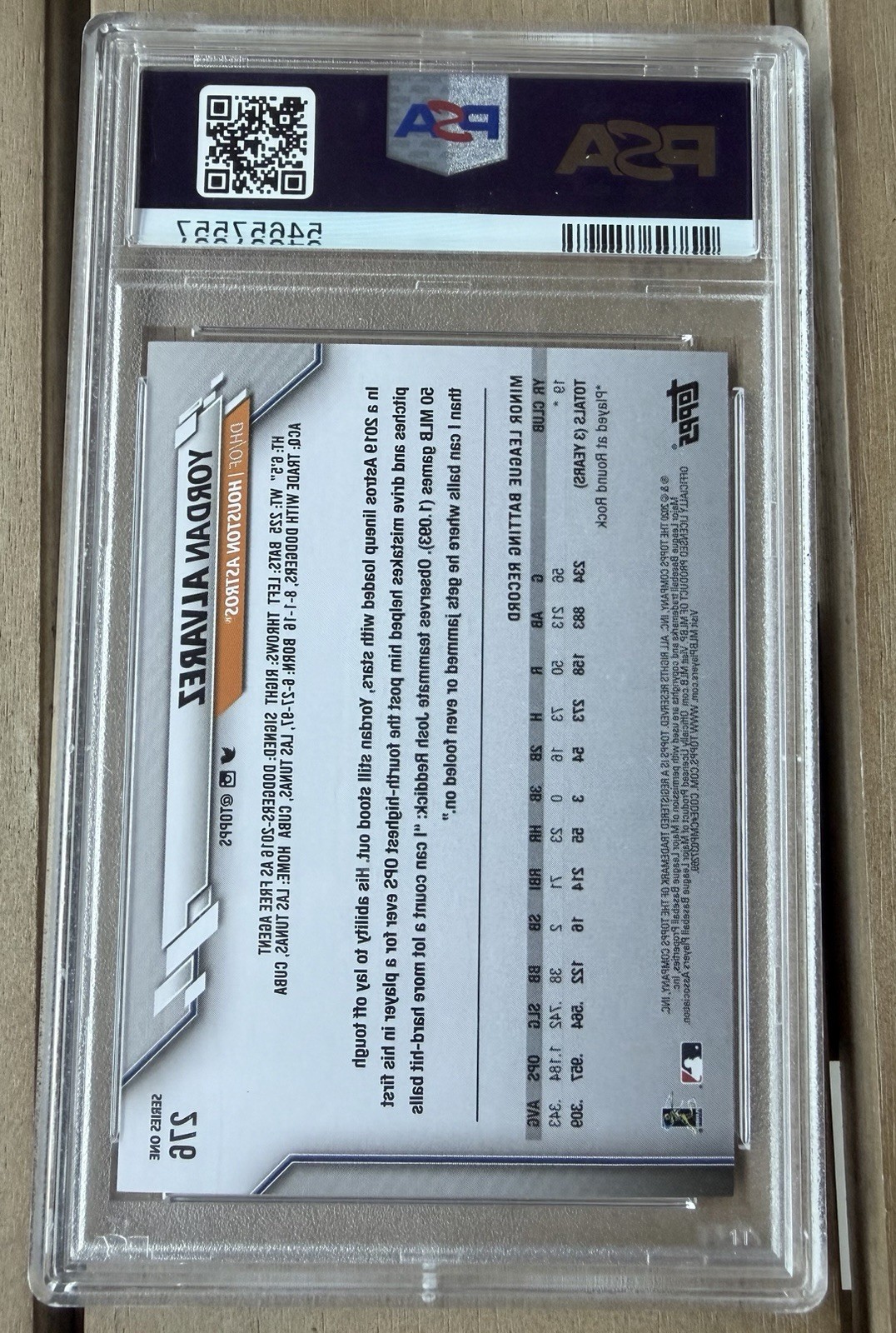 2020 Topps Yordan Alvarez Rookie PSA 10 view 2