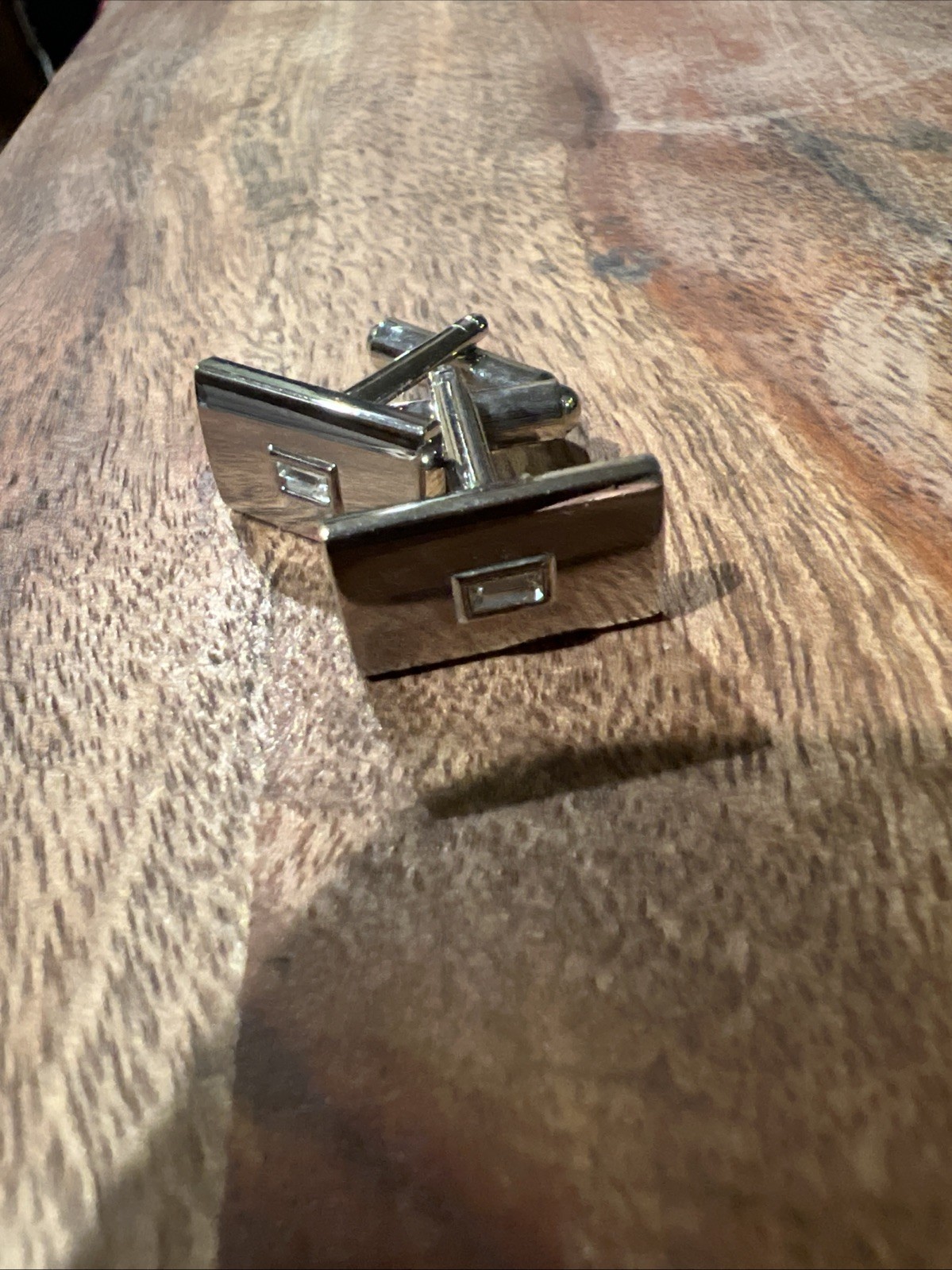 Men's Silver Rectangle Cufflinks with Geometric D… - image 1