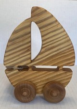 Sailboat Pine Wood Push Toy Hardwood Wheels for Babies and Toddlers 6.25"H NWT