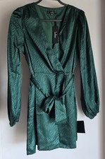 NWT Lulus Midi Dress M Green Animal Print Long Sleeve Collared Sheath Bodycon