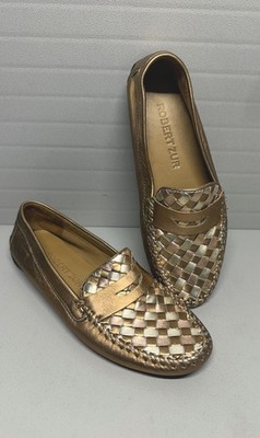 ROBERT ZUR Petra Metallic Bronze Woven Loafer Shoes Size 7-7.5 M ($289)-Comfy!