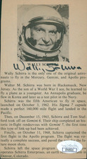 Wally Schirra NASA Astronaut Signed 3.25x6 Cut Page JSA Authenticated