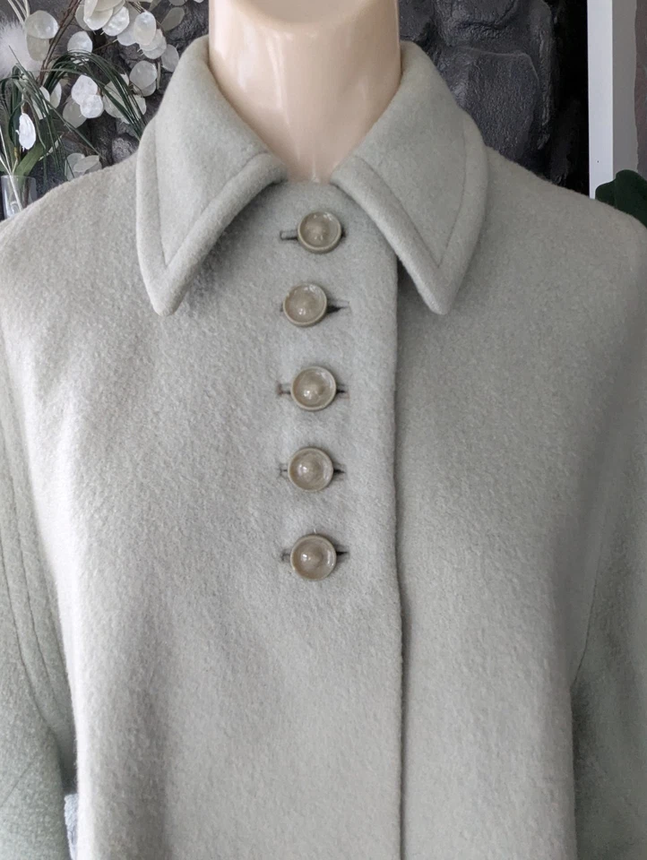 Abrigo Swagger Columpio Lana Verde Lt Capa Botón Delantero Años 40 50 Forrado Recortado ML De Colección Foto 3 de 4