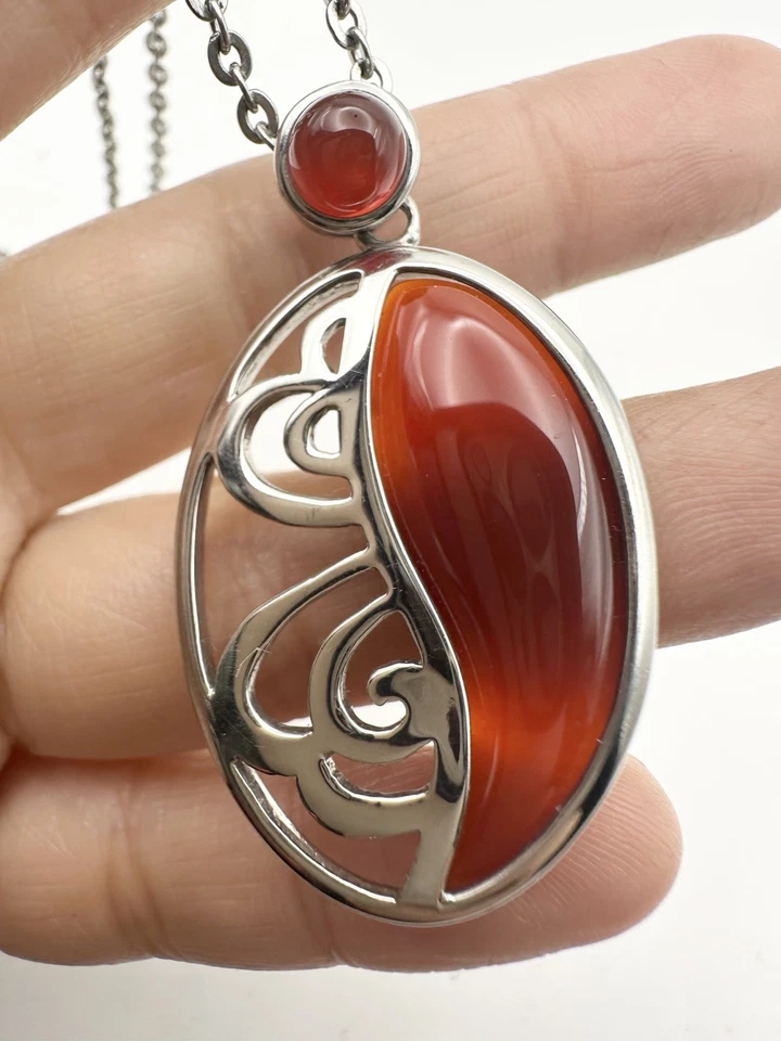 "Collar colgante de cornalina natural de acero inoxidable de 18""" Foto 4 de 4