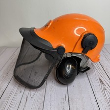 STIHL Chainsaw Orange Logger Helmet System with Mesh Face Shield Ear Muffs