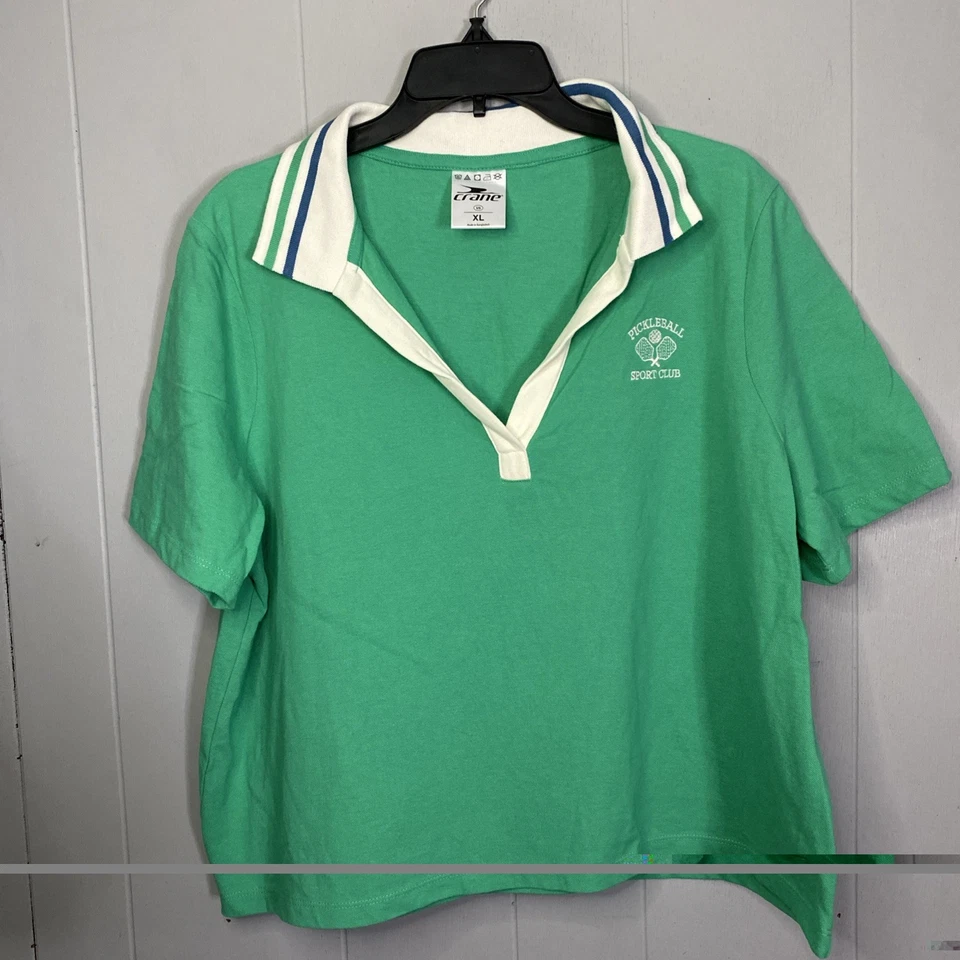 Womens Crane Pickleball Sport Club Shirt Green Short Sleeve 23x23 Boxy XL - Image 3 of 4