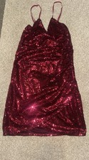 Red Sequin Party Mini Dress. Soft Stretchy Strappy Sleeveless  Small