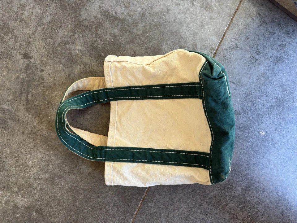 Vintage L.L. Bean Boat And Tote Mini Green And Cream Bag - Image 3 of 4