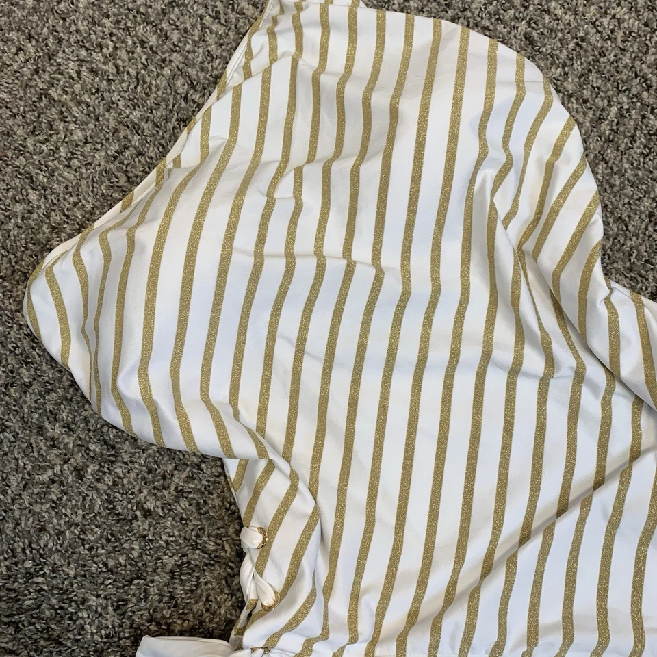 Traje de baño Lauren Ralph Lauren a rayas dorado blanco con un hombro talla grande 20 W Foto 2 de 4
