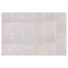 24 Pcs Tile Stickers Waterproof PVC Wall Tile Stickers 3.94"x3.94" Khaki White