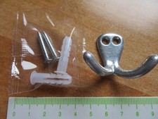 Coat Hook Double Hook Aluminium with 2 Screws and Dowels Towel Hook