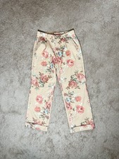 Women's Floral Pleated Dress Pants Beige Straight Leg Cotton Blend