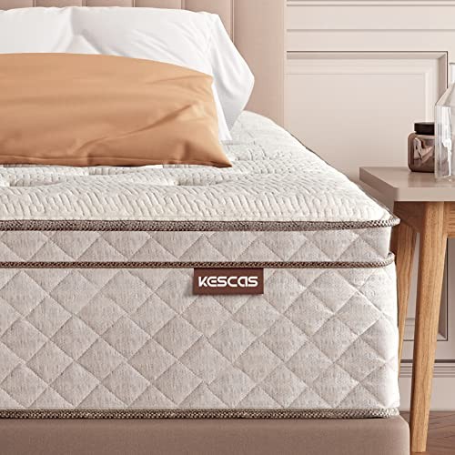 KESCAS 8 INCH MEMORY FOAM HYBRID TWIN MATTRESS, KNITTED FABRIC COVER, WHITE