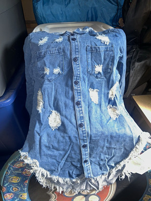 Fashion Nova Women's S Blue Strapless Denim Collared Button Dress with Fringe