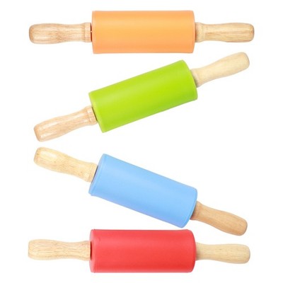 4PCS Mini Rolling Pin Wooden Handle Non&8209;Stick Silicone Rolling
