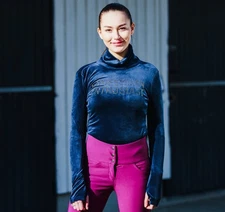 Horze Womens Turtleneck Long Sleeved Lilia Velvet Shirt 10 Dark Navy Equestrian